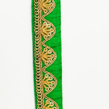 Green Art Silk Trim with Gold Embroidery and Sequins Indian Sari Border Trim By 3 Yards Decorative Trim Craft Lace